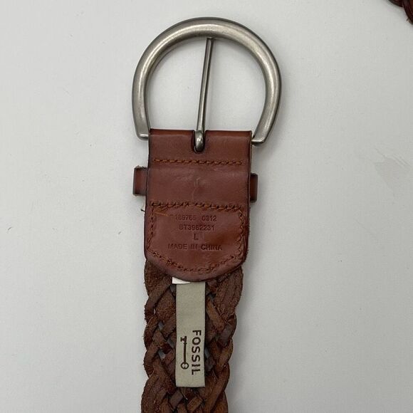 FOSSIL Belt Men’s Large Brown Genuine Leather Braided Waistband Made in China - Picture 9 of 15